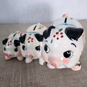 Vintage 1940s Sonsco Ceramic Triple Piggy Bank Japan 32/6277 MarkedCrazing Kids